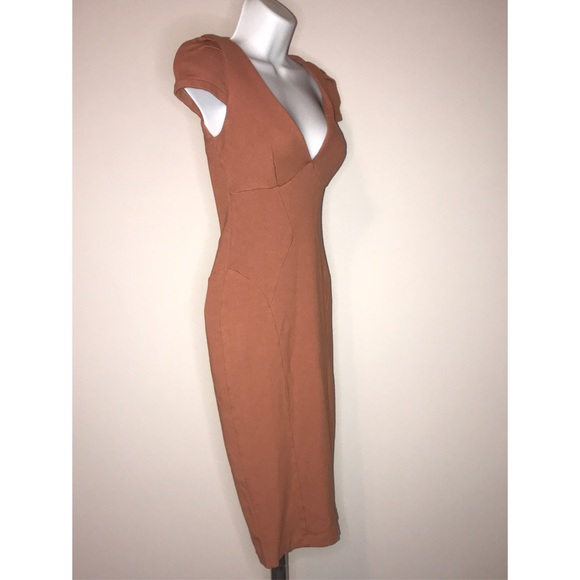 ASOS PETITE SIZE 2 BROWN TAN BODYCON DRESS - Picture 2 of 6